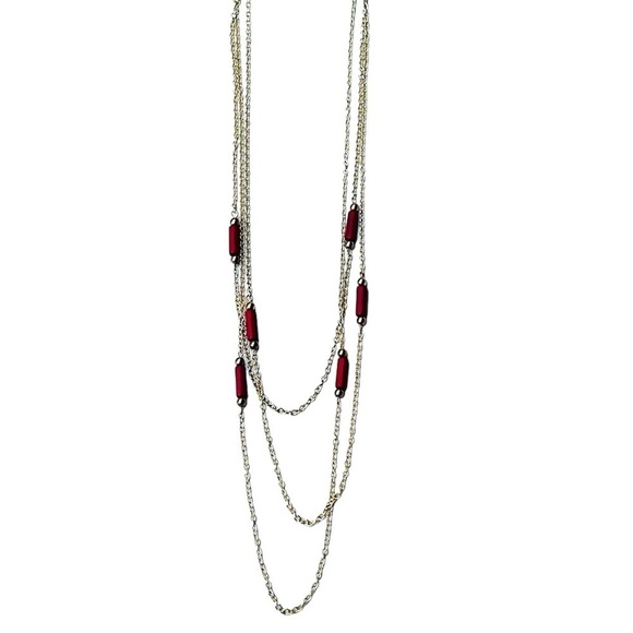 2/$15 - Multi Chain Drop Necklace - Red - Picture 1 of 3